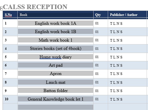 RECEPTION SCHOOL PACK