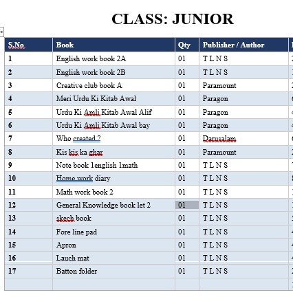 JUNIOR CLASS SCHOOL PACK